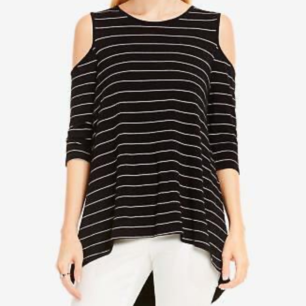 Vince Camuto Striped Hi-Low Cotton Blend Jersey Top, sz M
